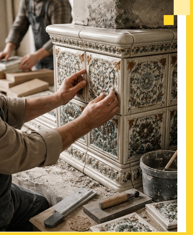 Изразцовые камины под ключ в Северодвинске: проект и монтаж