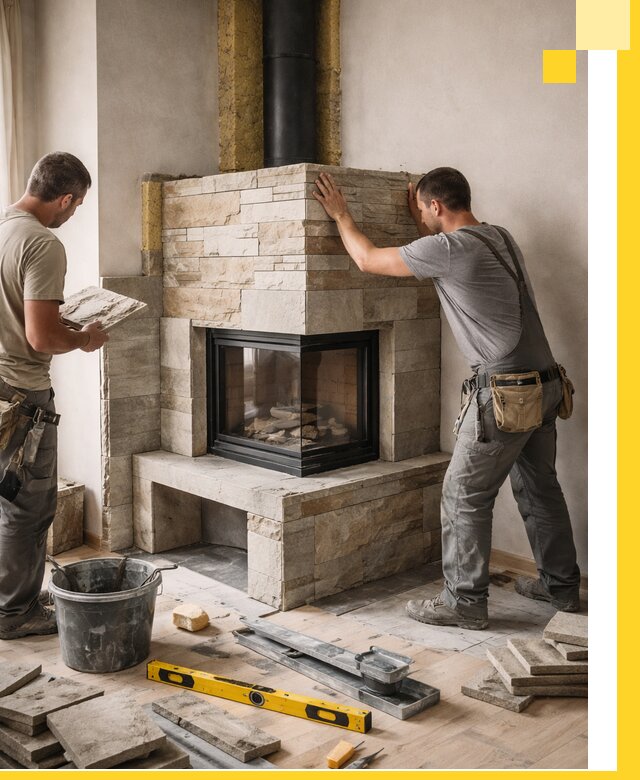 Угловые камины под ключ проект, монтаж и отделка в Северодвинске