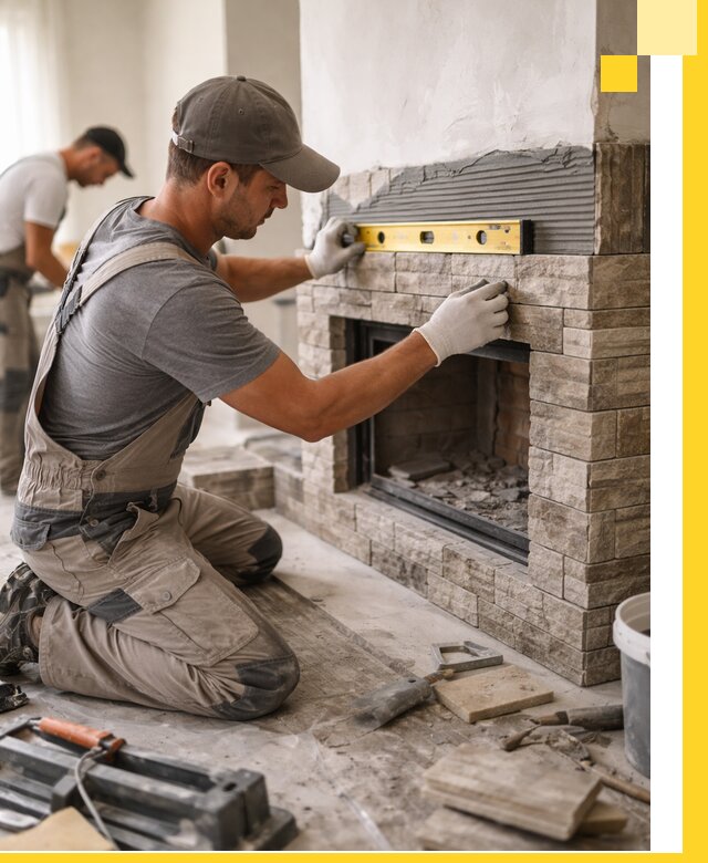 Облицовка каминов в Северодвинске, монтаж и отделка натуральным камнем