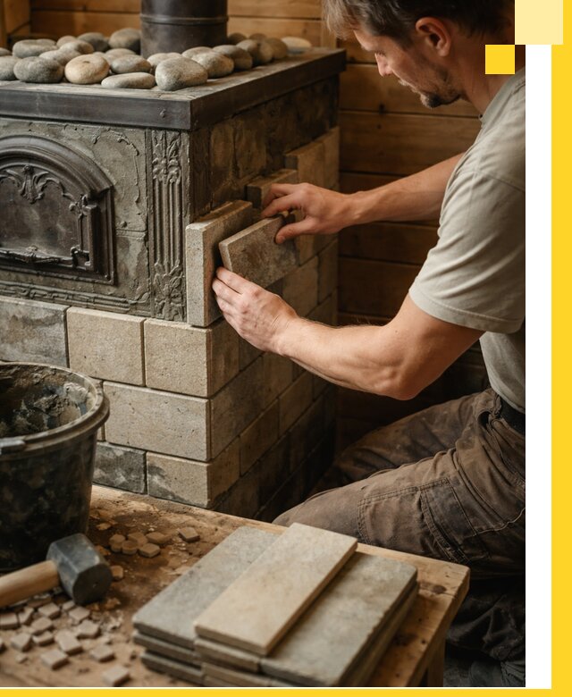 Облицовка банных печей в Северодвинске профессиональная отделка