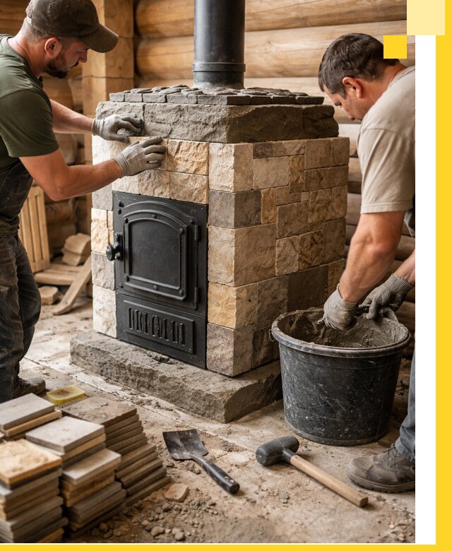 Облицовка банной печи под ключ в Северодвинске: камень и плитка