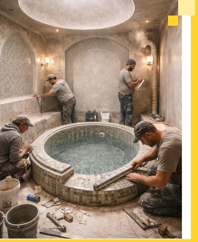 Профессиональное строительство хамама с бассейном в Северодвинске под ключ