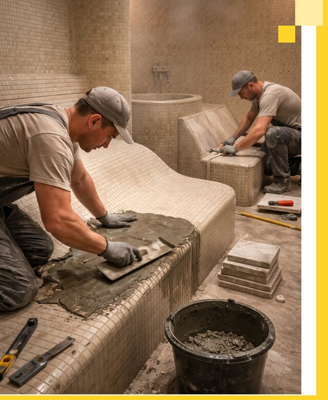 Лежаки для хамама под ключ в Северодвинске, проект и монтаж