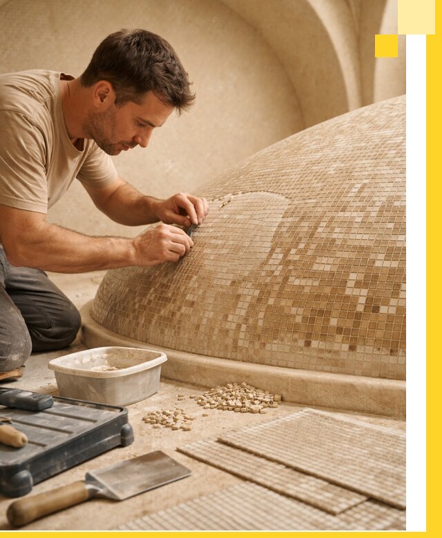 Профессиональная укладка мозаики для хамама под ключ в Северодвинске