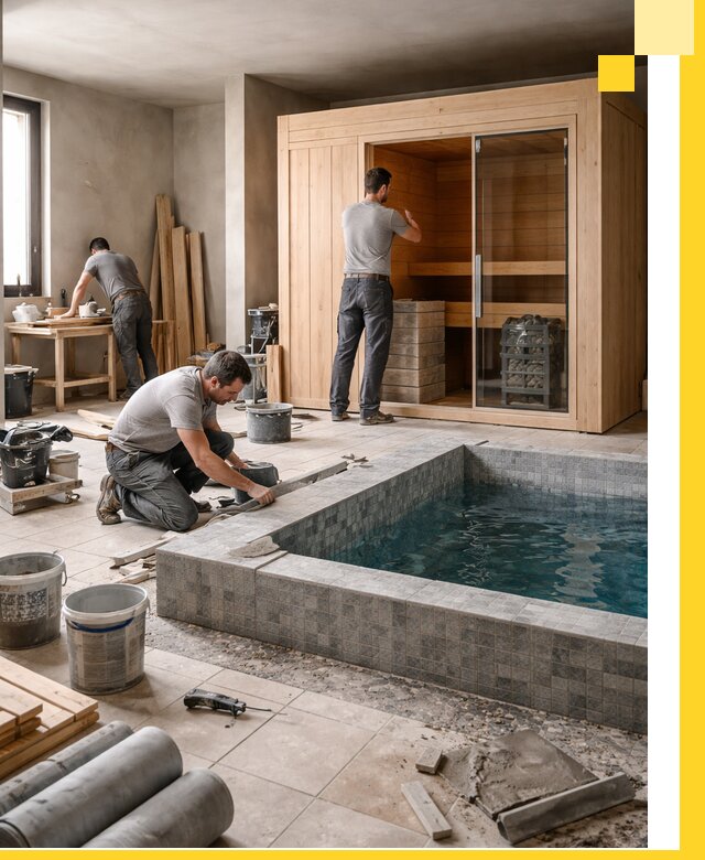 SPA зоны под ключ с бассейном сауной и печью в Северодвинске